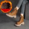 Thick Sole Women Boots Genuine Leather Retro Round Toe Side Zipper Short Boots