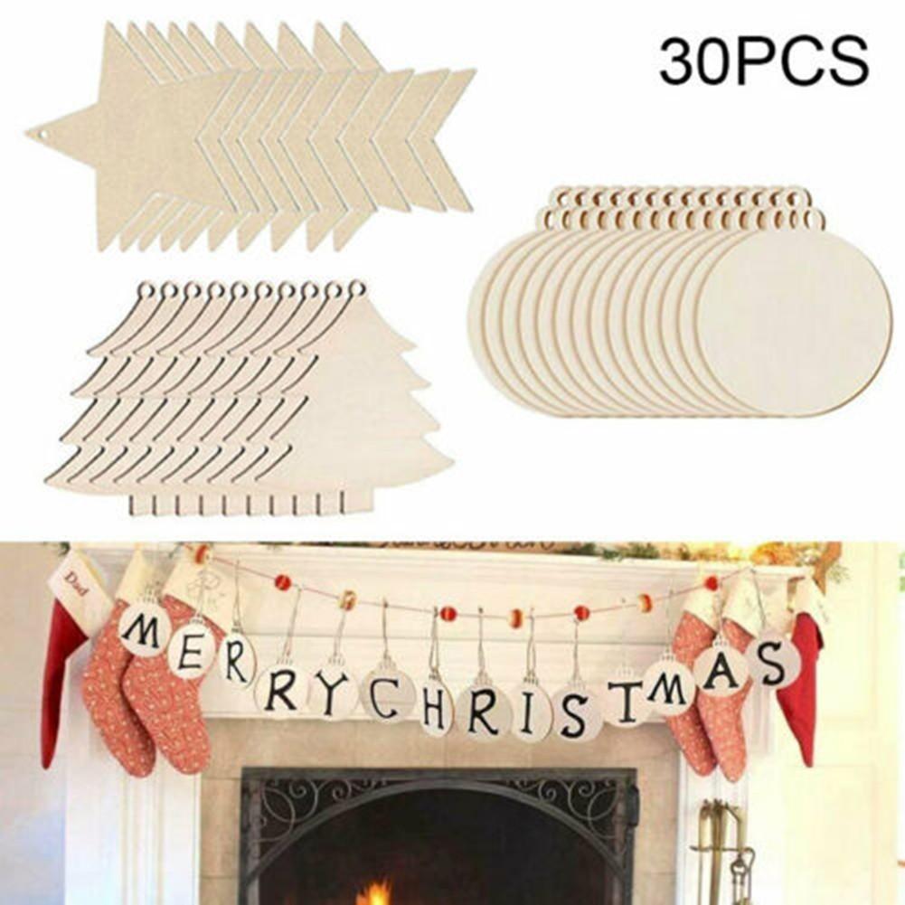 30 шт. Деревянные рождественские поделки, формы, DIY украшения для рождественской елки, подвесные шары