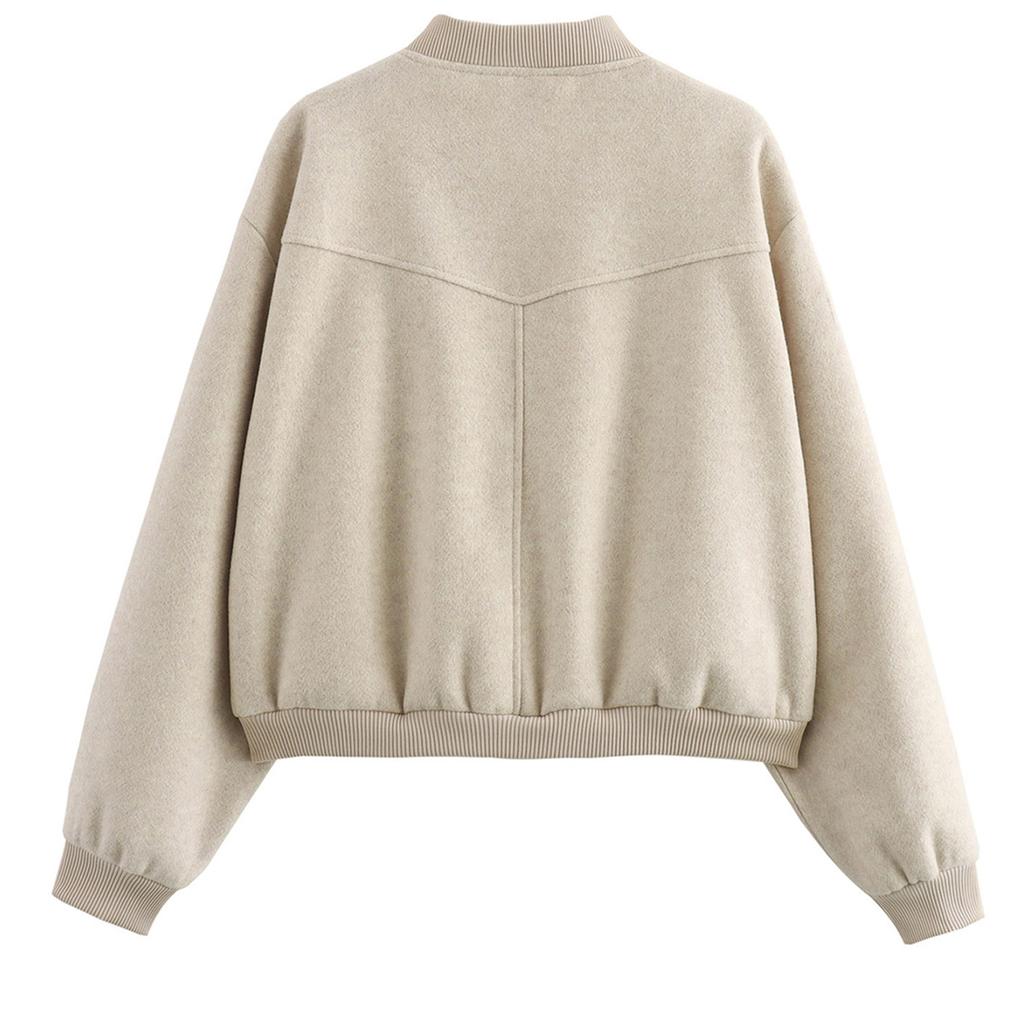 Женская модная однотонная куртка с длинными рукавами и карманами на молнии в стиле кэжуал