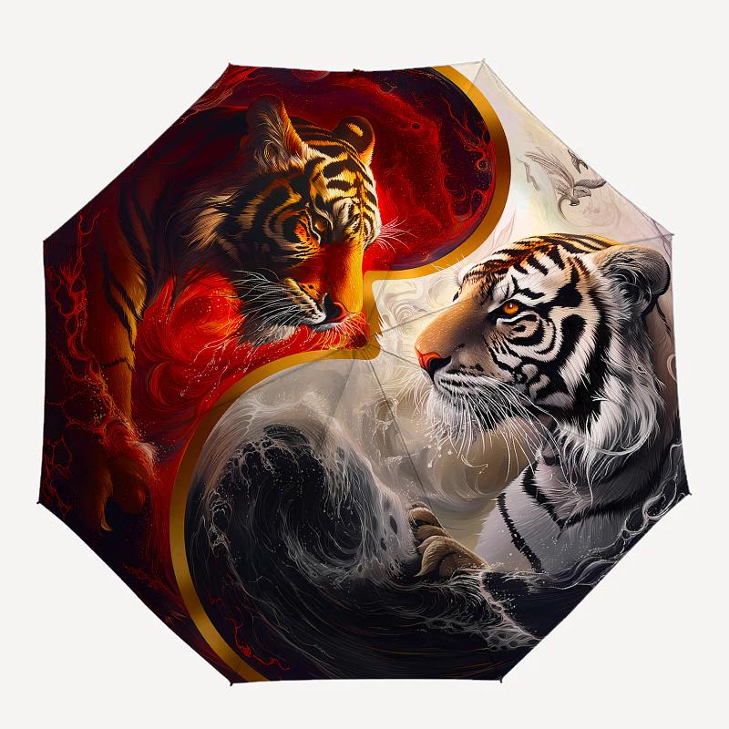 Yin Yang Tiger Art Print: Harmony in DesignUmbrella, Portable 3-Fold Compact Umbrella for Men & Women Gift