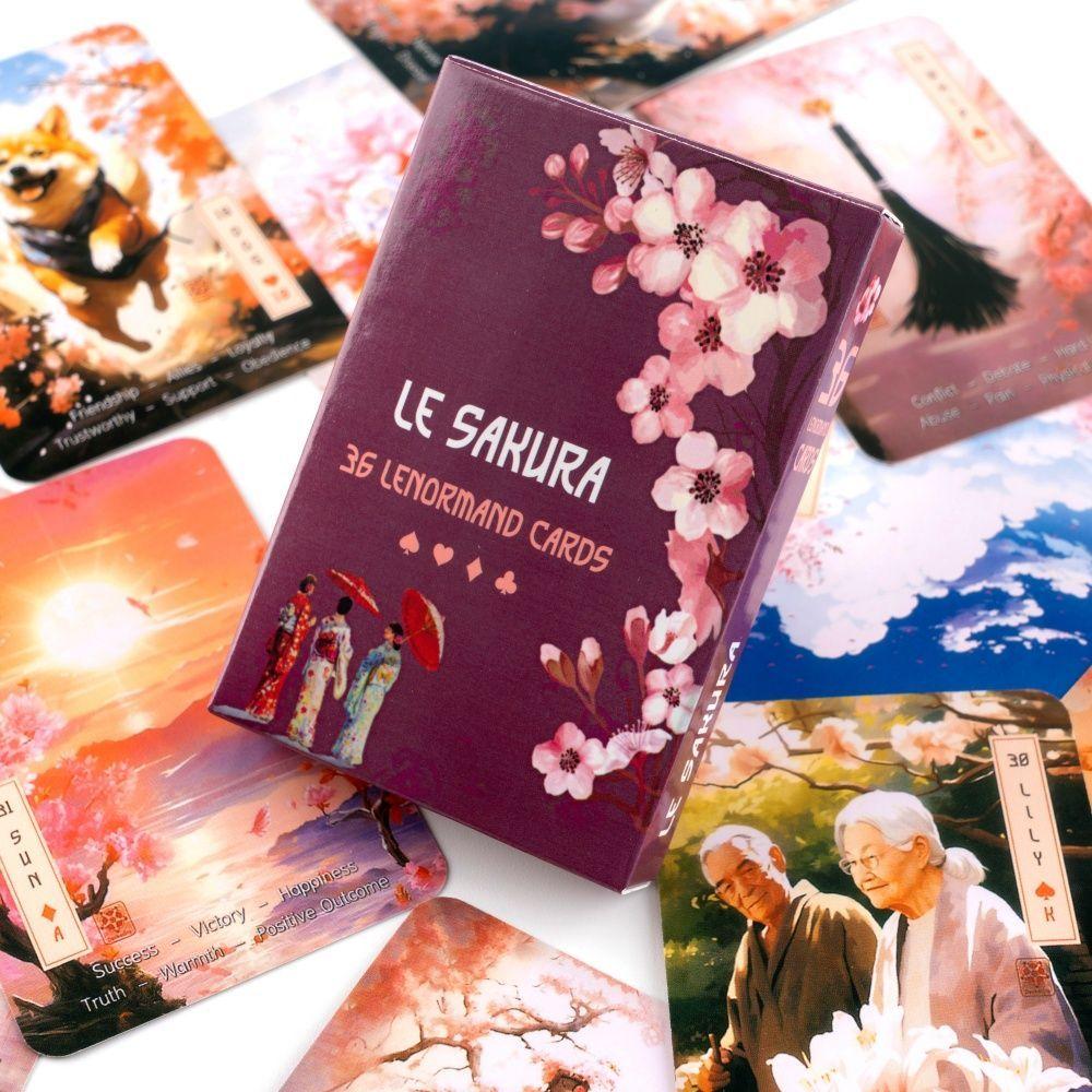 Le Sakura Lenormand Cards - 36 Card Deck with Keywords - Japanese Cherry Blossom Themed Oracle Cards 9*6cm