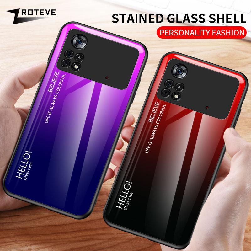 PocoX4 Pro Case Gradient Tempered Glass Cover For Xiaomi Poco X5 X4 GT X3 NFC C40 Xiomi Pocophone M3 M4 M5 S M5s Cases
