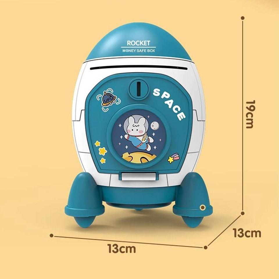 Children Piggy Bank Space Rocket Shape Plastic Money Box Toy Cartoon Sticker Cash Box Toys Safe Coin Holder for Kids Gifts