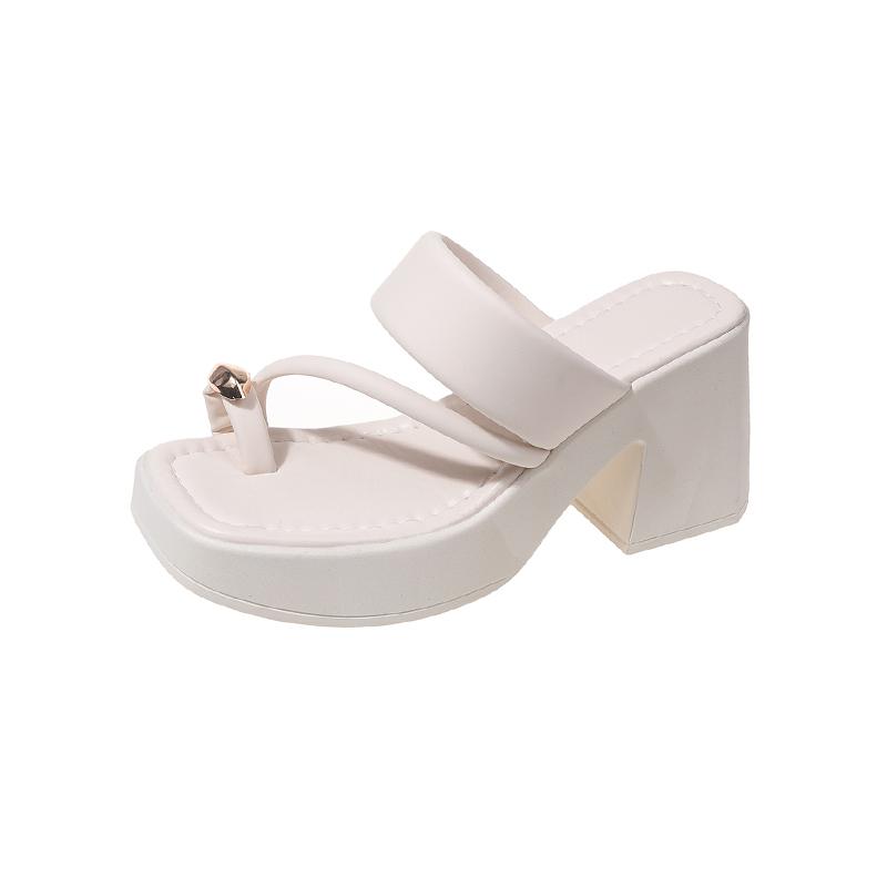 Женские босоножки на высоком каблуке 2024 лето новая мода универсальный носок толстая подошва нескользящие повседневные высокий каблук прилив шлепанцы для песка