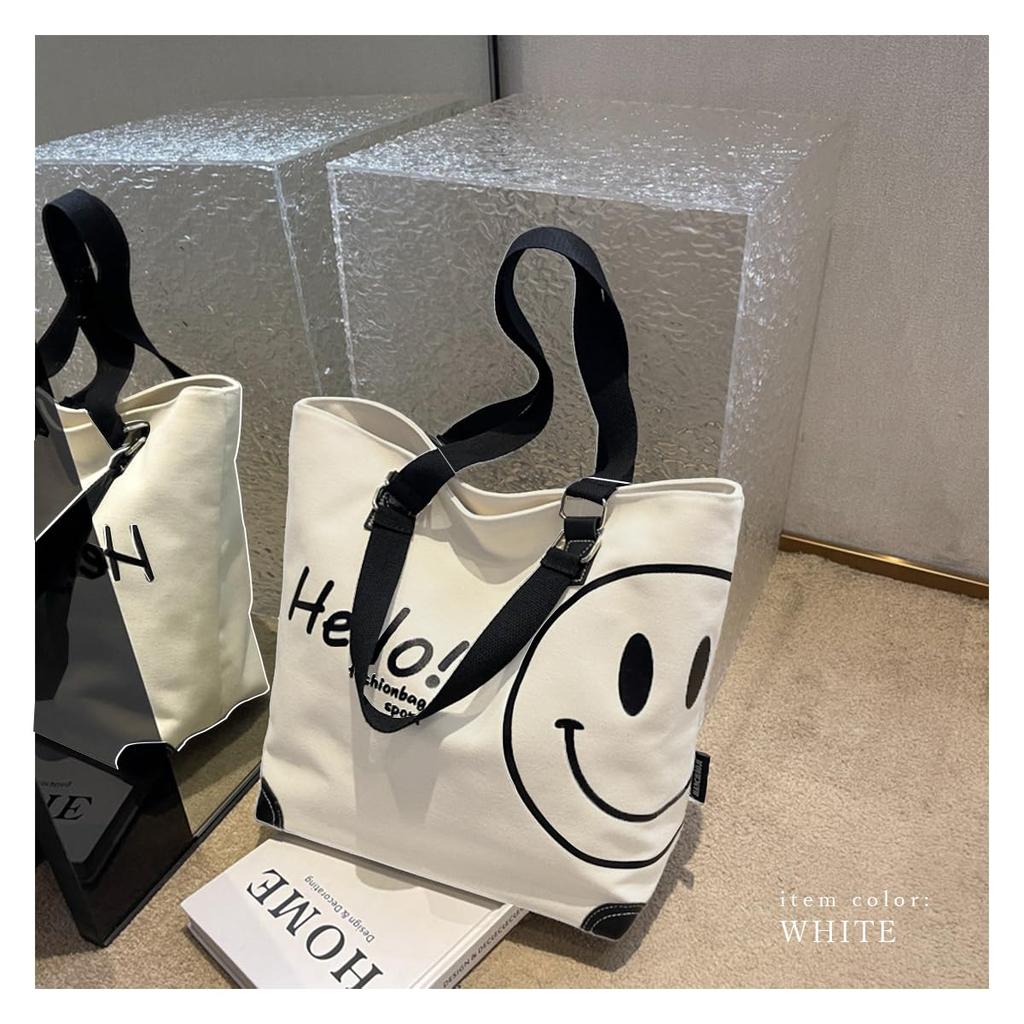 Сумка-тоут холщовая большая холщовая улыбка большая тоут [DIVA Rose] сумка, женская, сумка, большая, милая, вместительная, сумка, сумка, стильная, легкая, (черный)