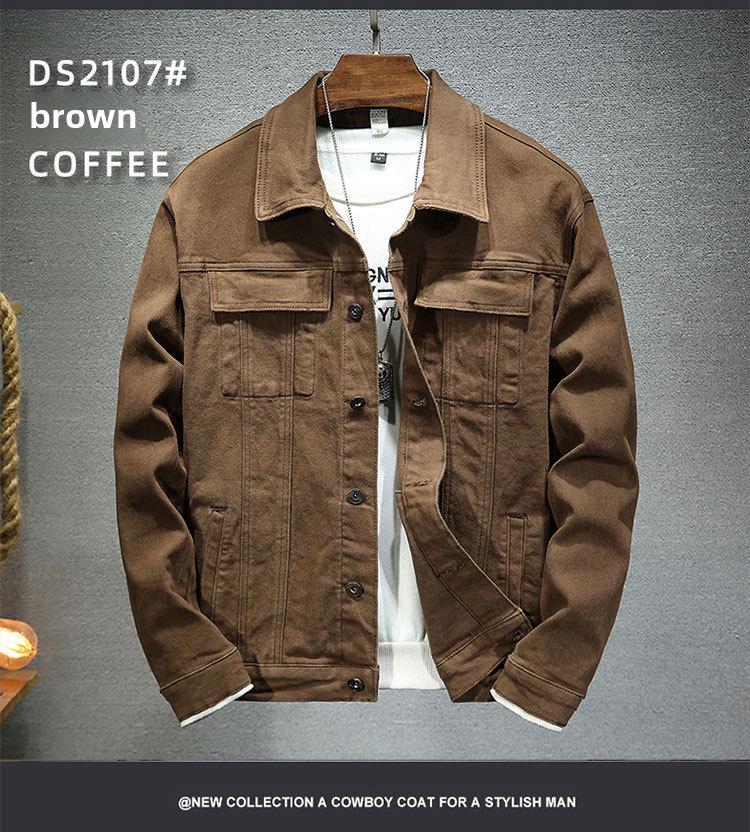 2024 Мужская приталенная куртка из эластичного хлопкового денима в корейском стиле - Осенняя коллекция