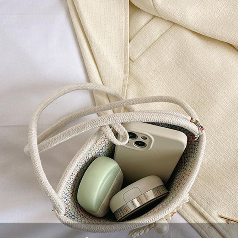 Хлопковая нить Бохо сумка Модная вязаная сумка через плечо Плетеная сумка-корзина крючком для женщин Повседневная летняя сумка через плечо ARI