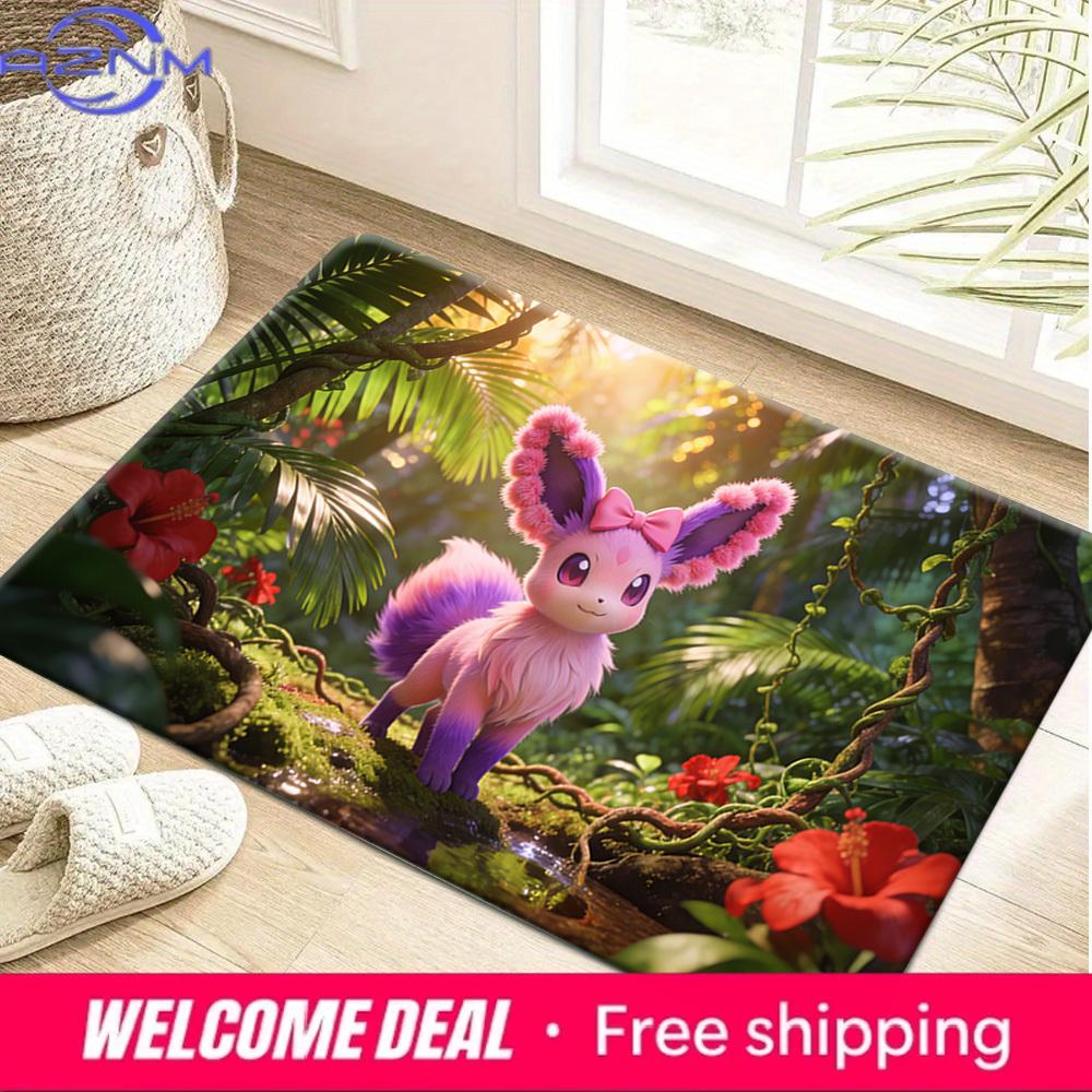 Pokemon Sylveon in Jungle Print Non-Slip Doormat for Home Indoor Decor