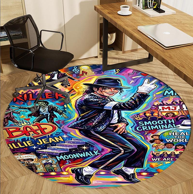 Michael Jackson Pattern Round Rug, Indoor/Outdoor Mat, for Picnic, Gameroom, Bedroom, Office, Living Room, Home Decor Carpet, Birthday Gift