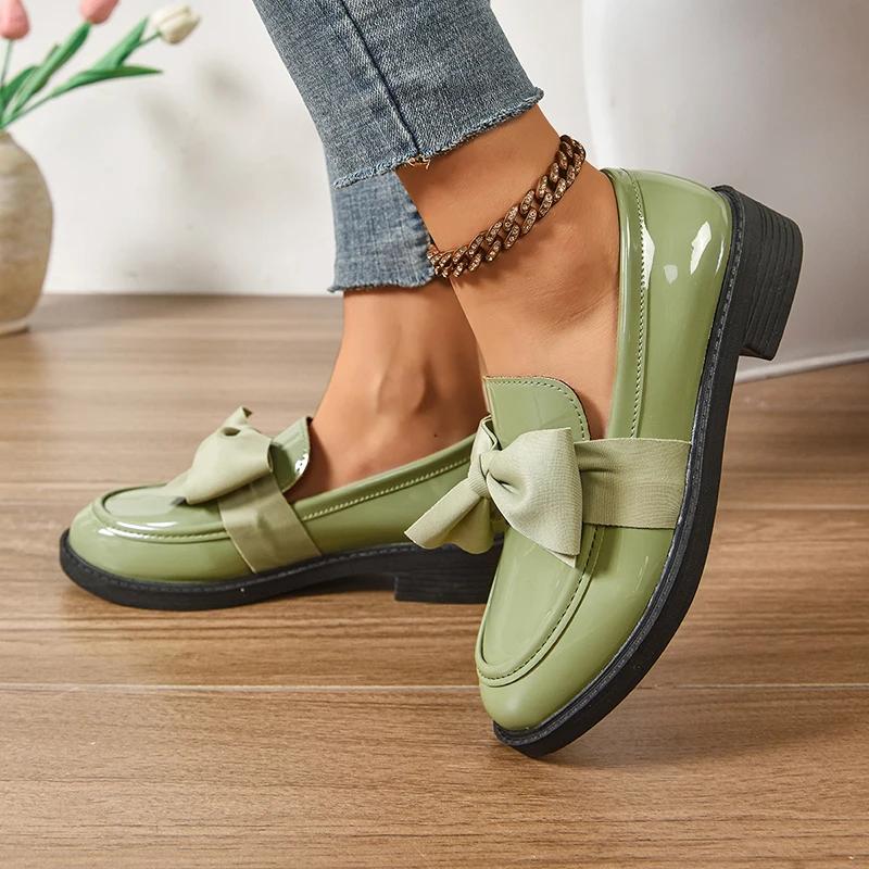 Модные лоферы с низким верхом, украшенные бантом, для женщин, новые туфли на среднем каблуке с круглым носком, женская модная повседневная уличная обувь на платформе Mujer