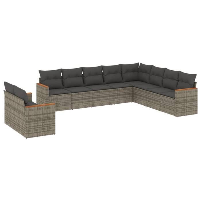 VidaXL Salon de Jardin avec Coussins 10 pcs, Canapés de Terrasse, Ensemble de Meubles de Patio, Mobilier d'Extérieur, Gris 3258518
