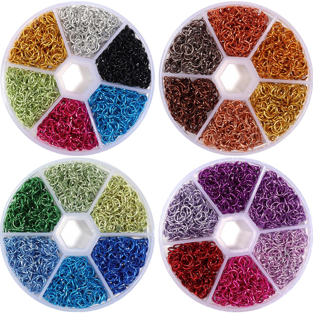 About 1080Pcs/box 6mm Colorful Aluminum Open Ring Split Jump Ring Connector Set for Jewelry Making DIY Necklace Accessories