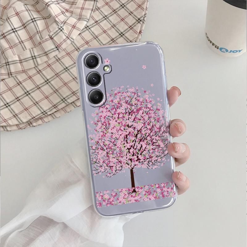 Мягкий прозрачный силиконовый чехол Flower для Xiaomi Redmi Note 13 14T 15 Samsung A55 A35 S24 FE iPhone 15 Huawei Honor 200 Camera Защитный противоударный чехол