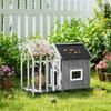 Wooden Outdoor Dog Niche Outdoor Dog House with Terrace, Slatted Door, 106 x 62.5 x 80.5 cm, Grey