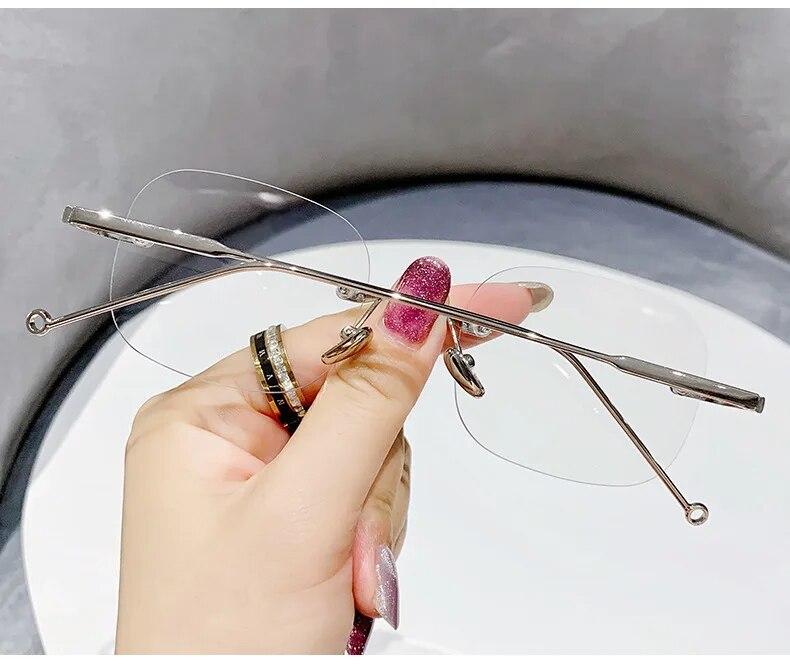 Модные очки для близорукости, унисекс, квадратные, безрамочные, с анти-синим светом, ультра-легкие металлические, высококачественные, для женщин и мужчин, без очков