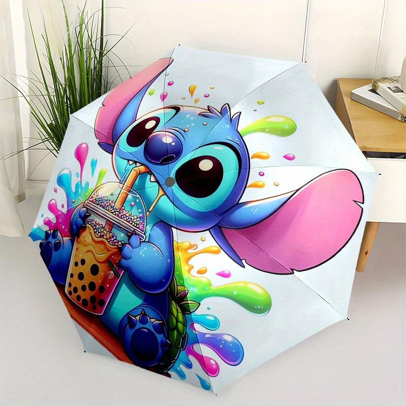 Stitch,Bubble Tea Themed folding umbrella, the best choice for gift giving, 8 ribs, casual, durable, lightweight and portable travel umbrell