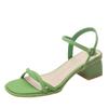 2024 Summer Women Sandals 4.5cm Mid Heel Shoes Square Toe Buckle Thick Heels French Elegance Ladies Footwear Thin Strap Sandals