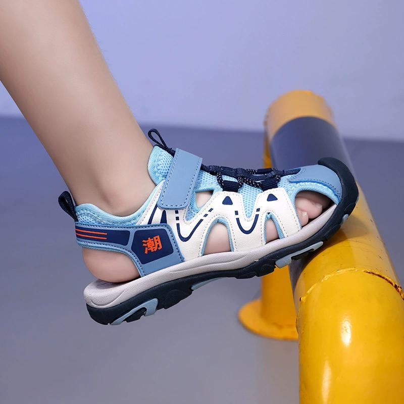 Летние спортивные сандалии для мальчиков, детские дышащие нескользящие пляжные туфли для мальчиков, уличные сандалии с закрытым носком и защитой от ударов