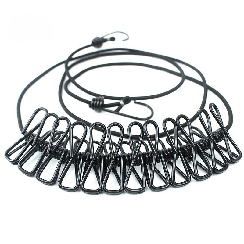 1Pc Clothesline for Outdoor Travel, Portable and Retractable Plastic, Windproof and Non-slip Elastic Hanger, Clothesline with 12 Clips