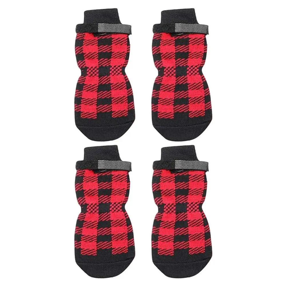 4PCS Double Side Anti-Slip Dog Socks with Adjustable Straps for Pet Paw Protector for Puppy Small Medium Large Dogs Indoor Wear