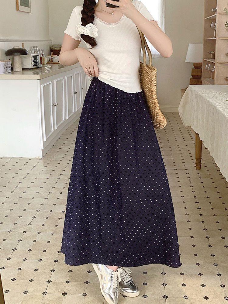 French polka dot a-word skirt children's summer loose and thin drape large size fairy princess cake medium dress