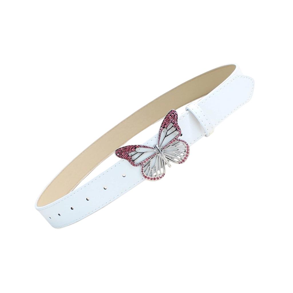 Elegant PU Leather Waist Belt Waist Ornament Decorative Sash Feature Rhinestone Butterfly Buckle for Fashion Women