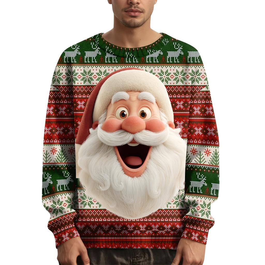 Мужской рождественский свитер с принтованным воротником