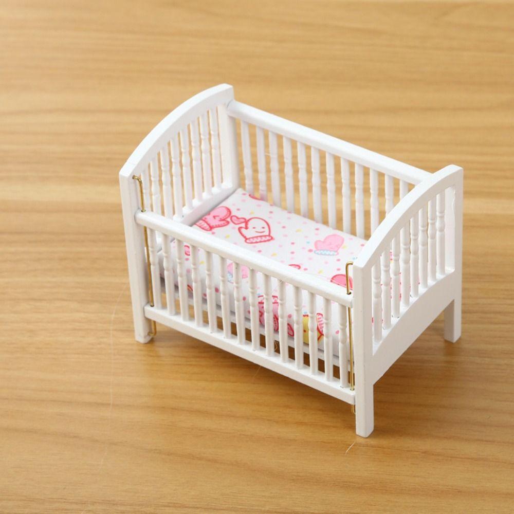 1:12 Baby Crib DIY Fitments Dollhouse Furniture Model Dollhouse Baby Bed Bedroom Model Decor Toy