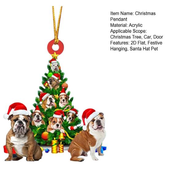 Рождественская подвеска в виде собаки, 2D, плоская акриловая подвесная шапка Санты, собака, кошка, рождественская елка, подвесное украшение для автомобиля, подарок для любителей домашних животных