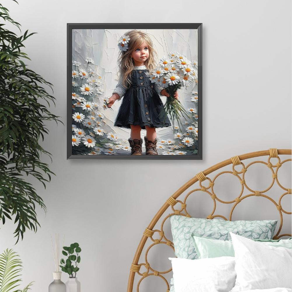 5D DIY Полный Круглый Дрель Алмазная Картина Девочка Набор Домашний Декор Искусство Ремесло 40x40см