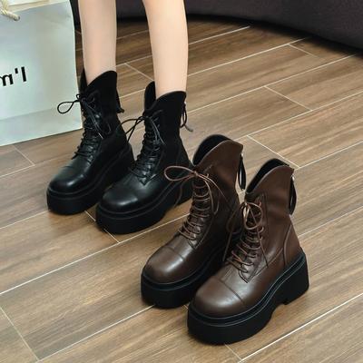Мода 2024 года, лето и осень, новые короткие сапоги, британский стиль, толстая подошва, эластичные тонкие одинарные сапоги