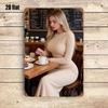 Винтажная Элегантная Дама с Десертом Металлическая Вывеска Рустикальный Декор Стены Кухни 8x12 Дюймов Черная Оловянная Табличка