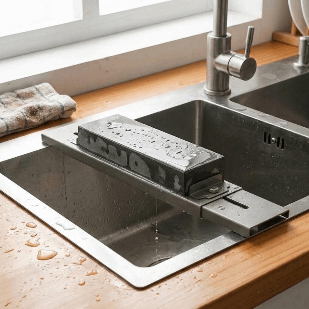 Retractable Sink Mounted Sharpener Stand Carbon Steel Whetstone Grinder Rack Household