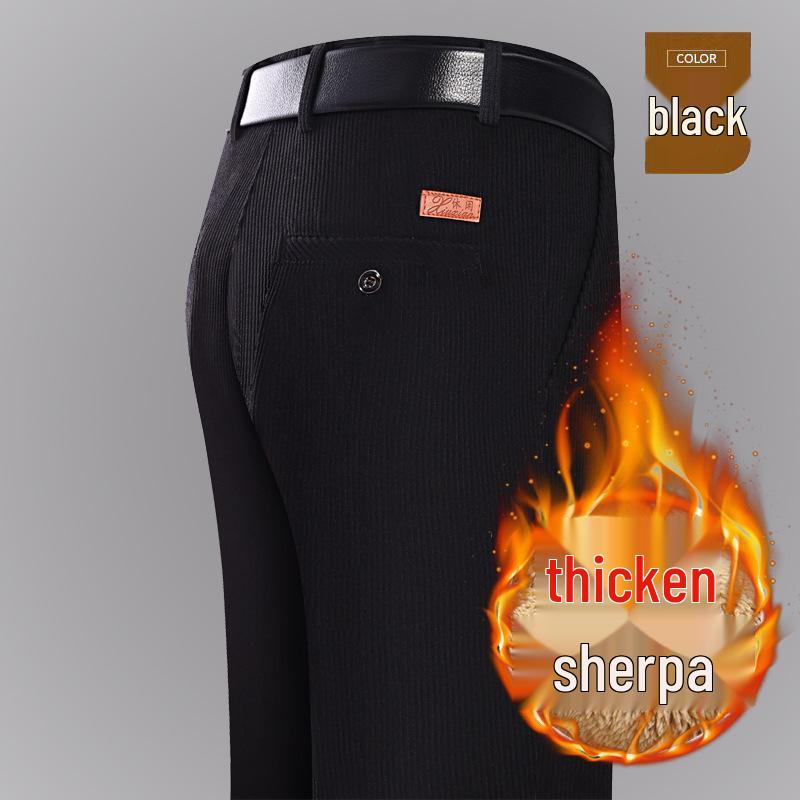 Мужские осенне-зимние брюки из вельвета с велюровым ворсом - Высокая талия, прямая штанина, свободный крой, повседневные брюки для среднего и пожилого возраста