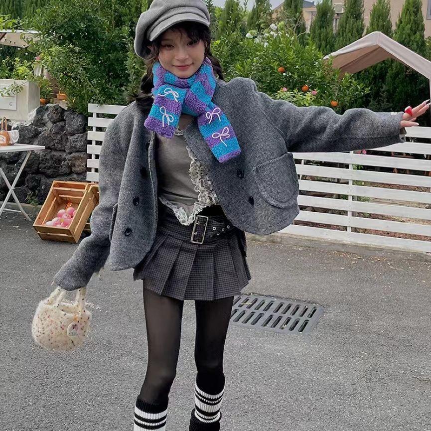 Japanese Korean Autumn Winter Girls' Lamb Wool Scarf Color Block Niche Dopamine Warm Neck Warmer