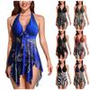 (Qunide) Women's Fashion Split Sexy Backless Print Beach Swimsuit (2 Sets With Chest Pad Without Steel Bra)