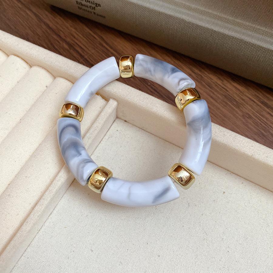 New Splicing Bamboo Tube Acrylic Round Bangles for Women Men Fashion Smuding Geometric Bracelets Elastic Bangle Couple Jewelry X