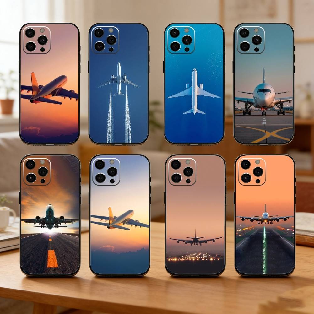 Чехол для телефона Самолет Самолет Для iPhone 17 16 15 14 13 12 Max Plus Силиконовый Черный Чехол