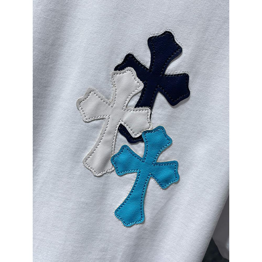 8551 CHROME HEARTS 2025 Летняя новая высококачественная хлопковая свободная футболка с круглым вырезом большого размера для мужчин и женщин, парная футболка