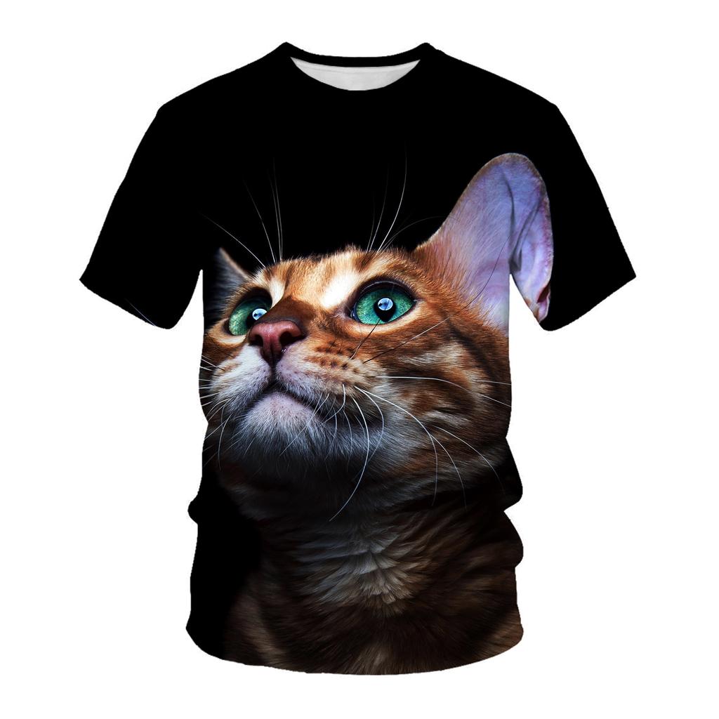Летняя мужская футболка с 3D животным принтом, футболки с узором «ленивый кот», свободные топы с круглым вырезом и короткими рукавами для мужчин