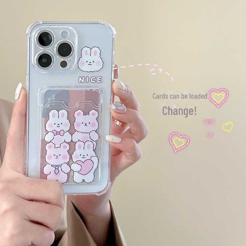 Zhitai iPhone 15 Pro Card Case - Apple 16, iPhone 14/13/X, Cartoon Rabbit Design