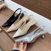 Fashion Fashion Pointed Toe Leather Faux Suede Splicing Women Pumps Elegant Slingback Buckle Strap Kitten Heel Mules Sandals for Women