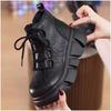 Platform Boots British Martin Boots Women's 2025 New Mid-heel Black Autumn Heightening Soft Leather Muffin Short Boots