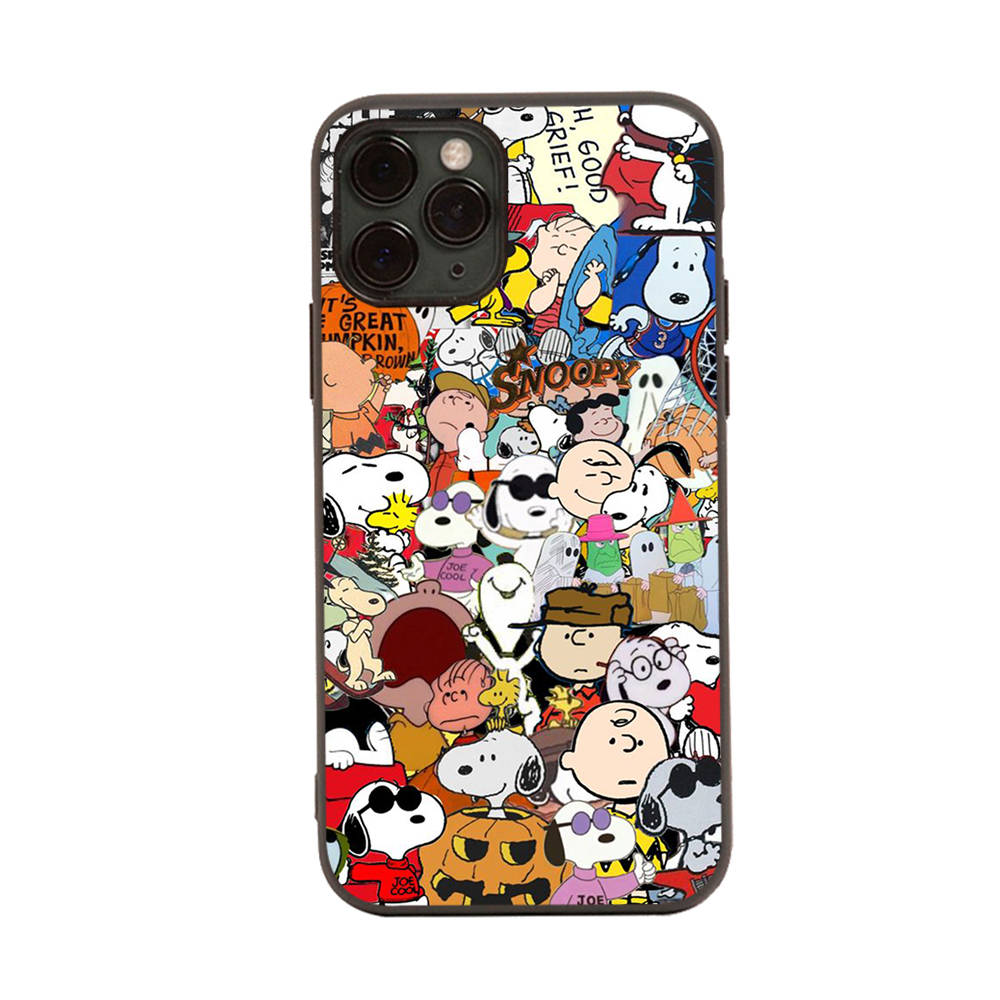 SM5 Snoopy Friend черный мягкий чехол для iPhone 16 15 Plus 14 13 Pro 8 SE XR XS Max P30 Nova 5T Y5P Y6 Y7 Y8P Y9 Realme C30 C33 C31 VIVO Y36 V27