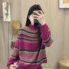 Женский ретро-свитер из хлопка в полоску color-block, с полувысоким воротником, свободного кроя, антипилинговый, как базовый слой для осенней повседневной одежды.