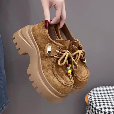 Осень новый универсальный на шнуровке ретро маффин модный мягкая подошва маленький человек толстая подошва женщина