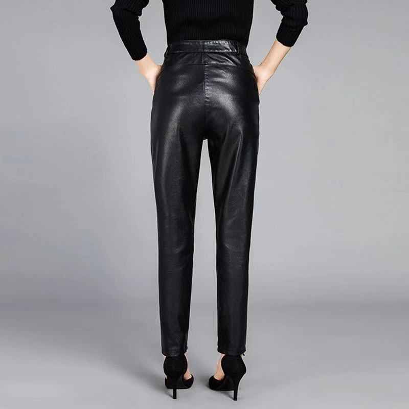 Брюки из искусственной кожи, женские бархатные утепленные свободные широкие брюки, брюки с высокой талией, брюки