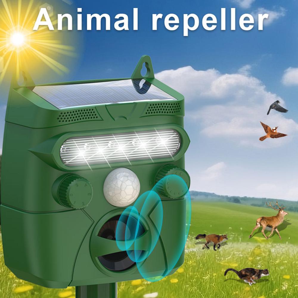 Ультразвуковой отпугиватель животных на солнечной энергии для использования на открытом воздухе с датчиком движения и светодиодной подсветкой