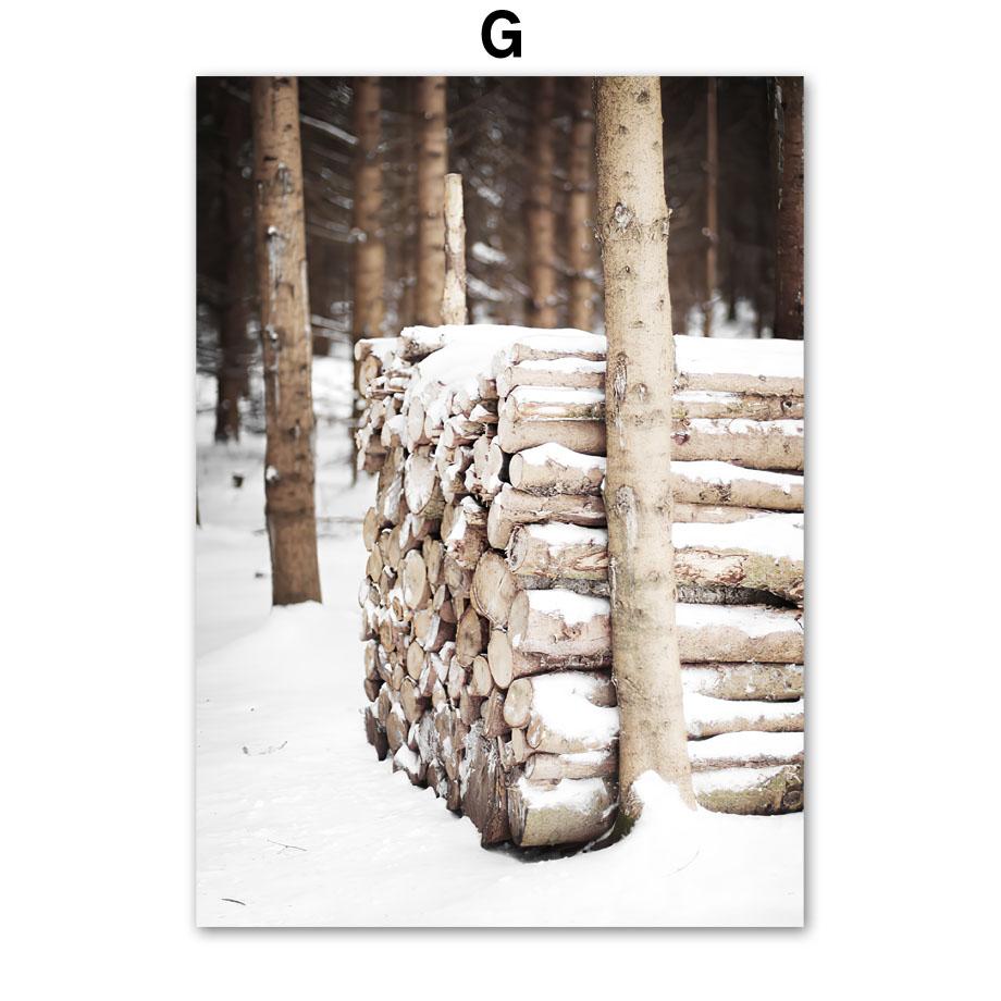 Настенная картина на холсте, зимний снег, дом, сосновый лист, северный олень, плакаты на скандинавскую тему и принты, настенные панно для декора гостиной