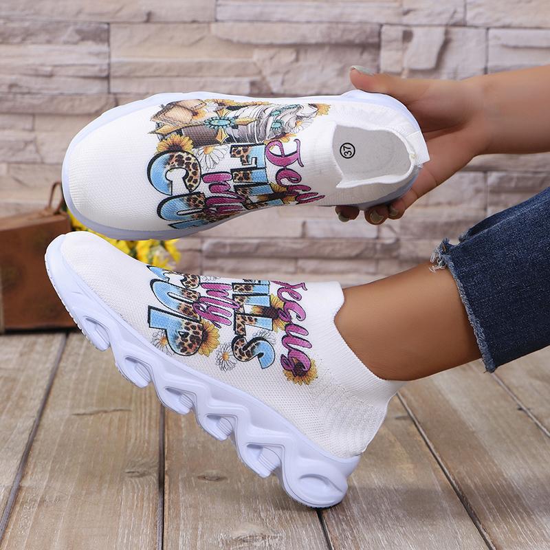 Плоские туфли из дышащей сетки с принтом для женщин, спортивные кроссовки на платформе, женская осень 2024, легкая прогулочная обувь, размер 43